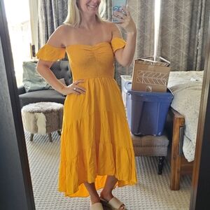 Boho Off the Shoulder Smocked Ruffle Dress